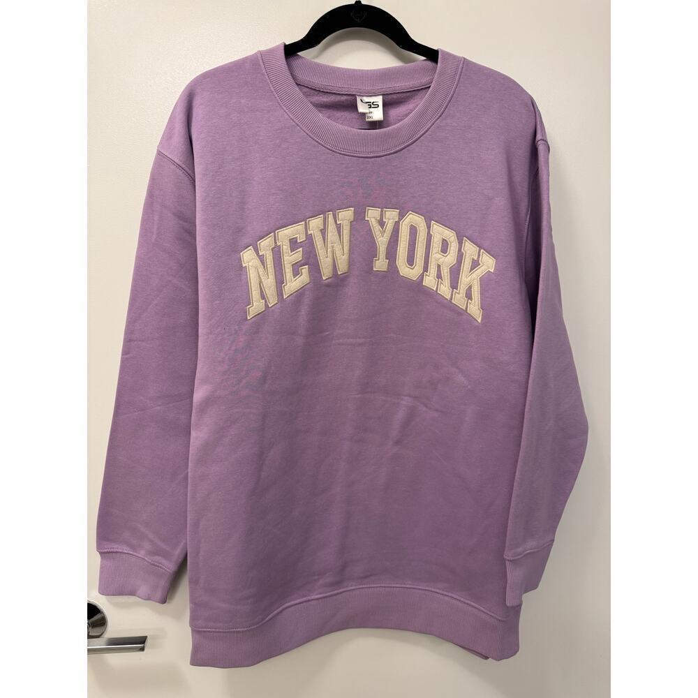 NWT New York Unisex 2XL Purple Fleece Lined Cotton Embroidered Crew Sweatshirt